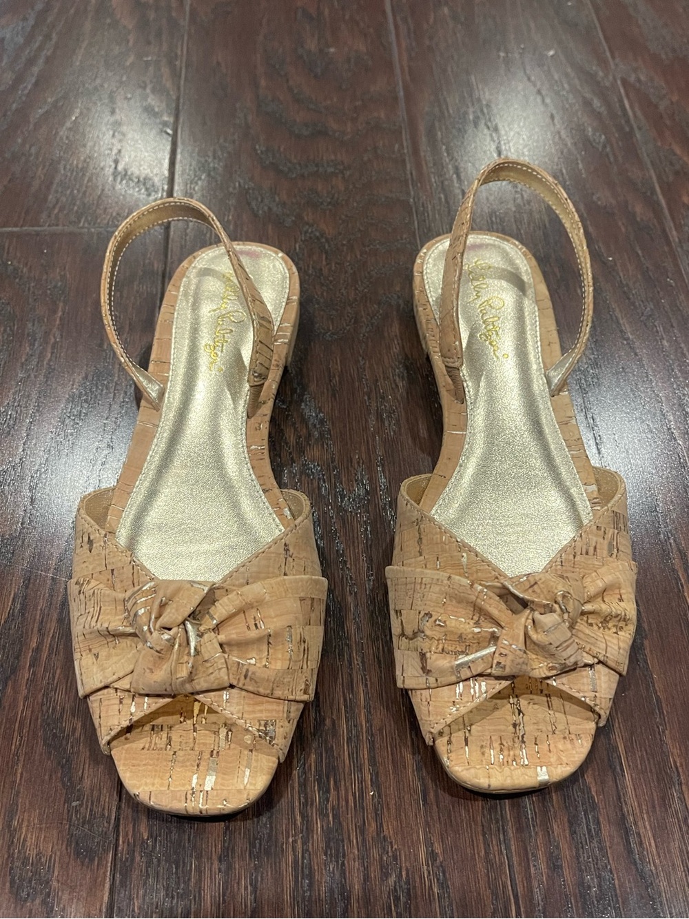 Lilly Pulitzer Laney Women 8.5M Tan Open Toe /Bow Slingback Cork Sandals